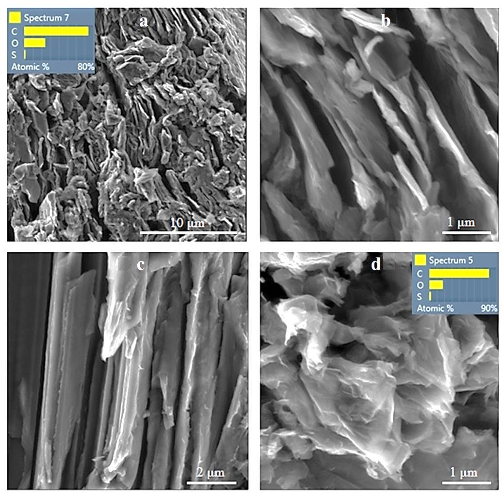 合成氧化石墨烯及超声处理氧化石墨烯的SEM图像